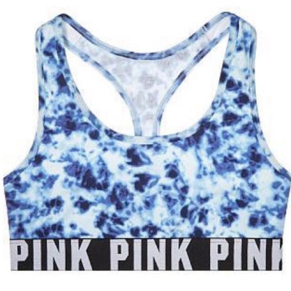 Victoria’s Secret PINK Blue Tie Dye Logo Racerback Bra Size Small - Picture 2 of 5